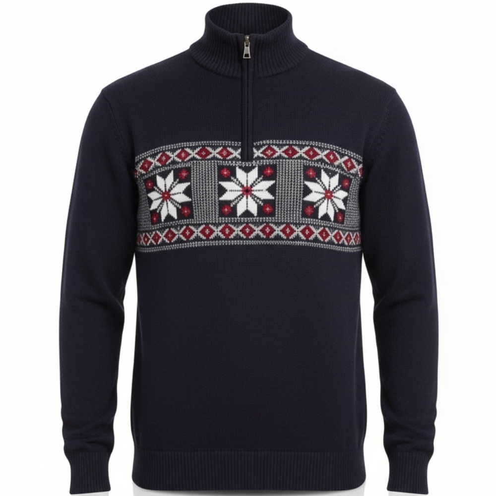 Weatherproof Vintage Men's 1/4 Zip Blue Holiday Sweater Size Large